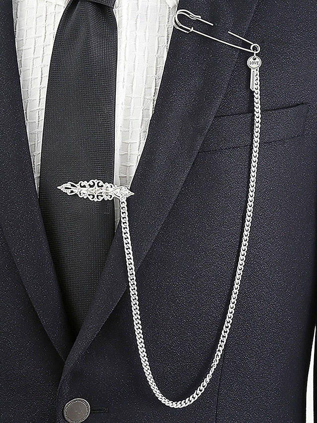 Nautical Ship Design with Silver – Wheel Men's Chain Tie