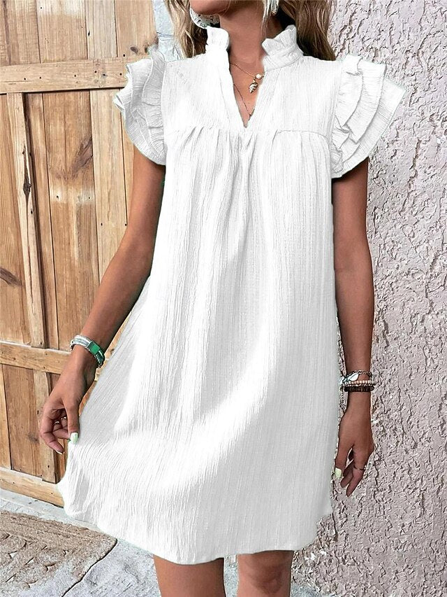 Women's Mini Dress Faux Cotton Linen White Dress Casual