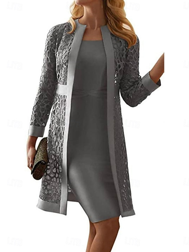 Women's Dress Set Midi Dress Solid Color Eyelet Dress