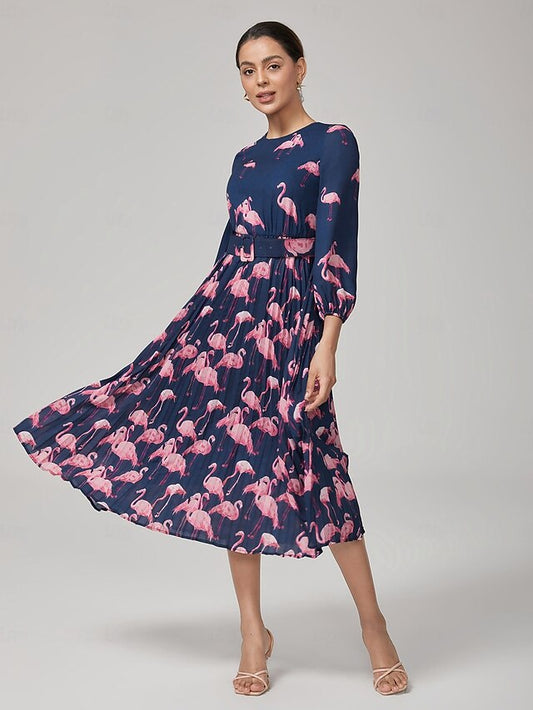 Women's Female Casual Dress Pink Flamingo Summer Fall