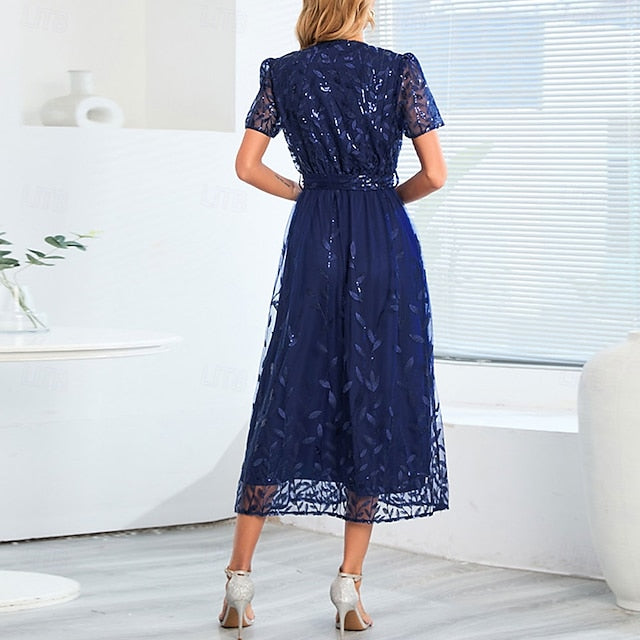 Neck Elegant Bride V Mother Sequin Dress the A-Line of