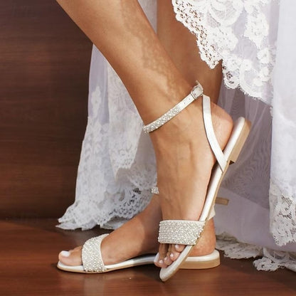 Sandals Rhinestone Ivory - Elegant Bridal Wedding Women's
