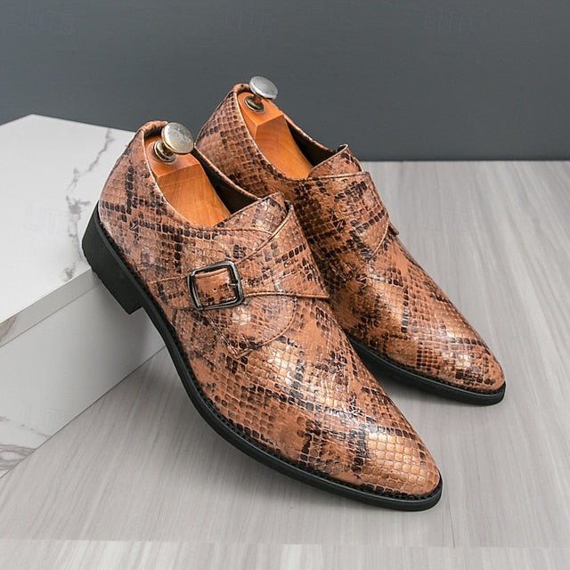 Men Monk – Formal Shoes Snake Classic Print for Strap Brown