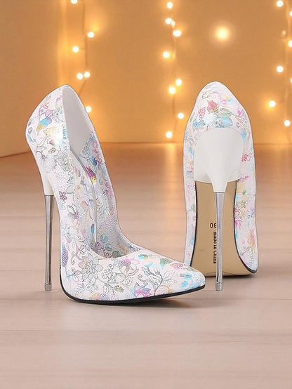 Red Jacquard Women's Stiletto Heels High