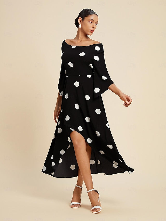 Women's Elegant Dress Midi Dress Black 3/4 Length Sleeve