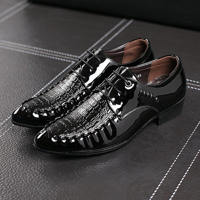 Leather Patent Crocodile Shoes Men's - Faux Black
