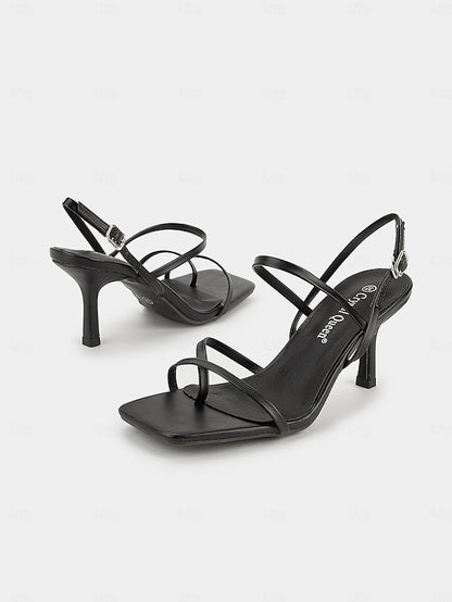 High Nude Heel Square Toe Sandals Minimalist Strappy - for Women