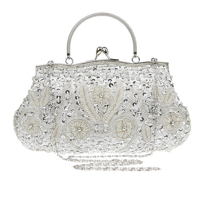 Vintage White Evening Beaded – Purse Women's Clutch