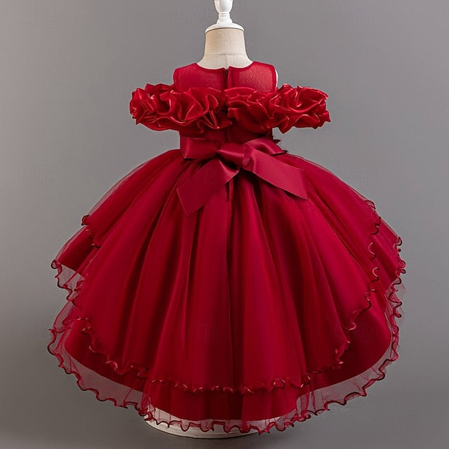 Dress Wedding Sleeve Girls' Kids Short Flower Floral Party