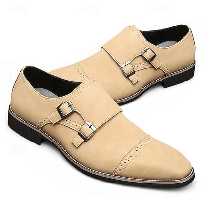 Faux Strap Shoes Men's with Double Leather Monk Beige