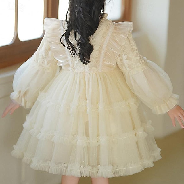 Kids Girls' Dress Long Color Girl Flower Party Solid