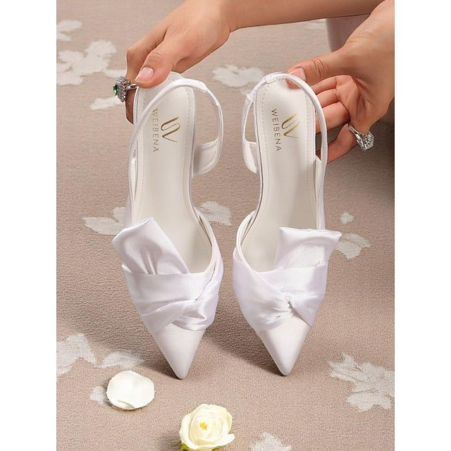 Satin with Pink Women's Oversized Slingback Heels - Bow