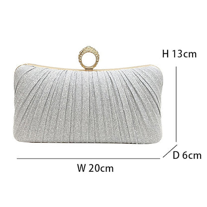 Rhinestone Evening with Gold Elegant Clutch Glitter Bag Ring