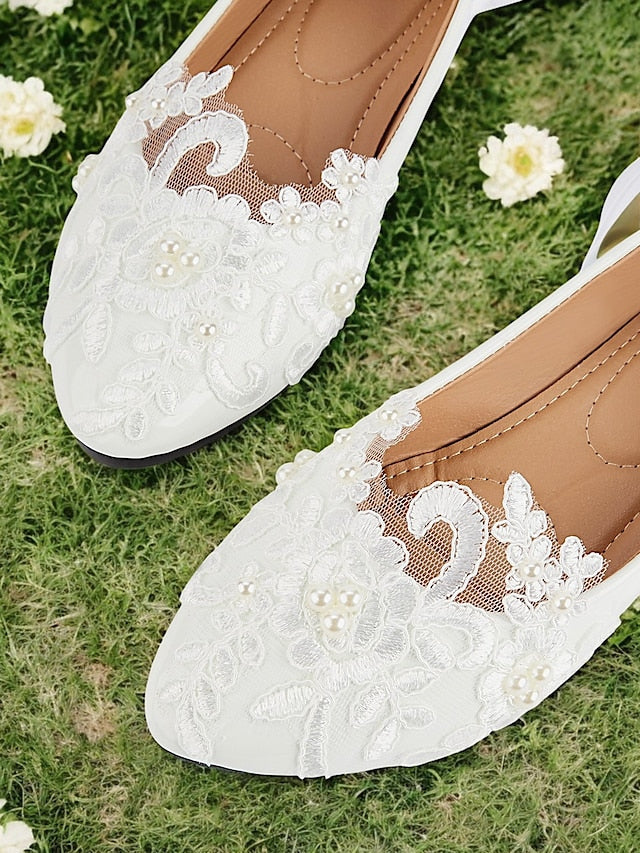 - Wedding Ties Lace White with Bridal Shoes Ribbon Elegant Flats