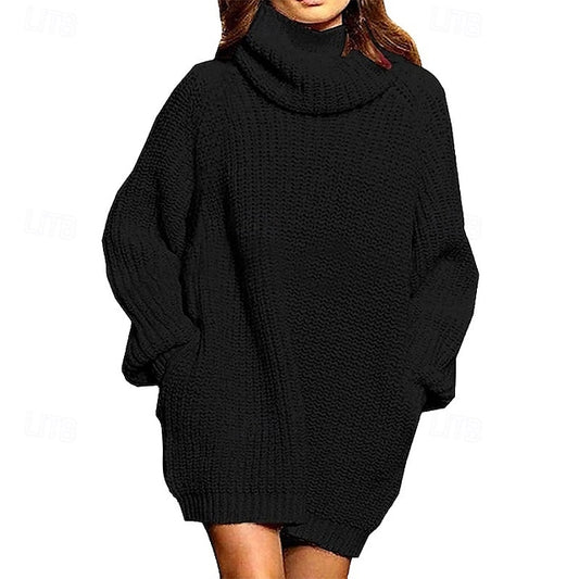 Women's Sweater Dress Casual Solid Color Turtleneck Knitted