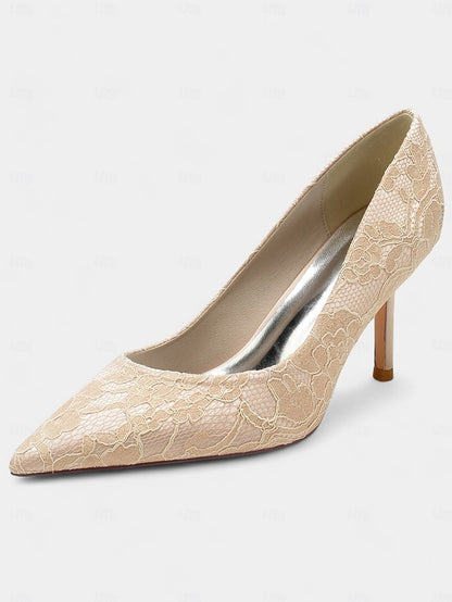 Women's Lace-Embroidered Pointed-Toe Stiletto Heels -