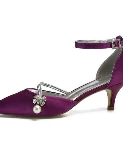 Satin Pearl and Kitten Heels Blue Women's Dark with