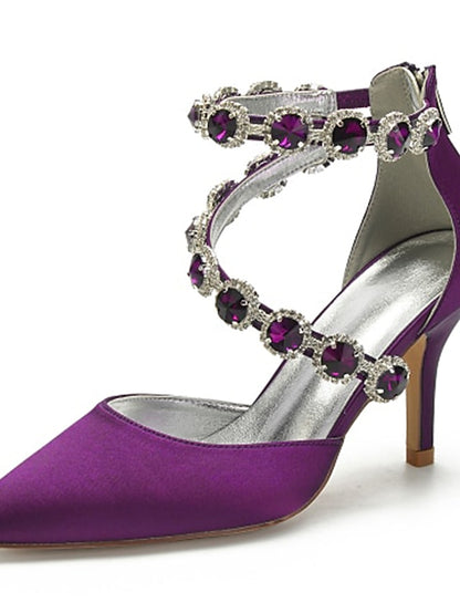 Purple Shoes Women's with Heel High Satin Rhinestone