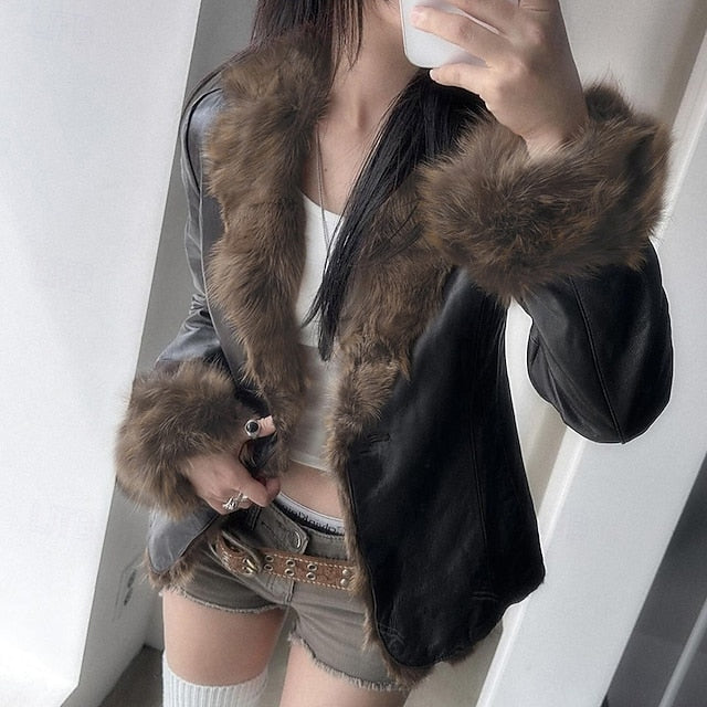 Collar Women's Buttons Warm Casual Jacket Fur Comfortable