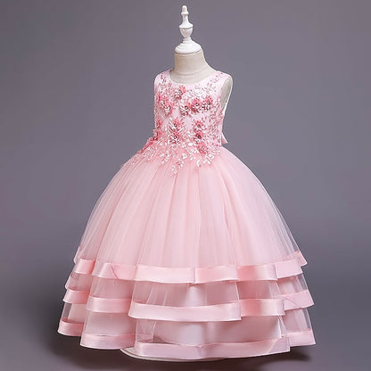 Wedding Girls' Colored Solid Sleeveless Party Kids Dress