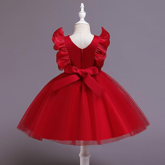 Solid Color Girls' Dress Sequin Flower Kids Party