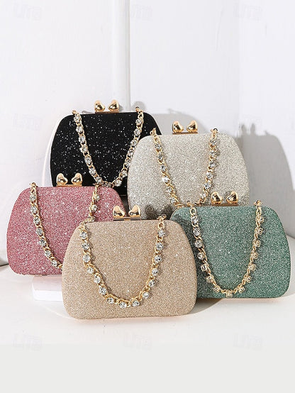 with Clutch Sage Rhinestone Green Evening Glitter Women's