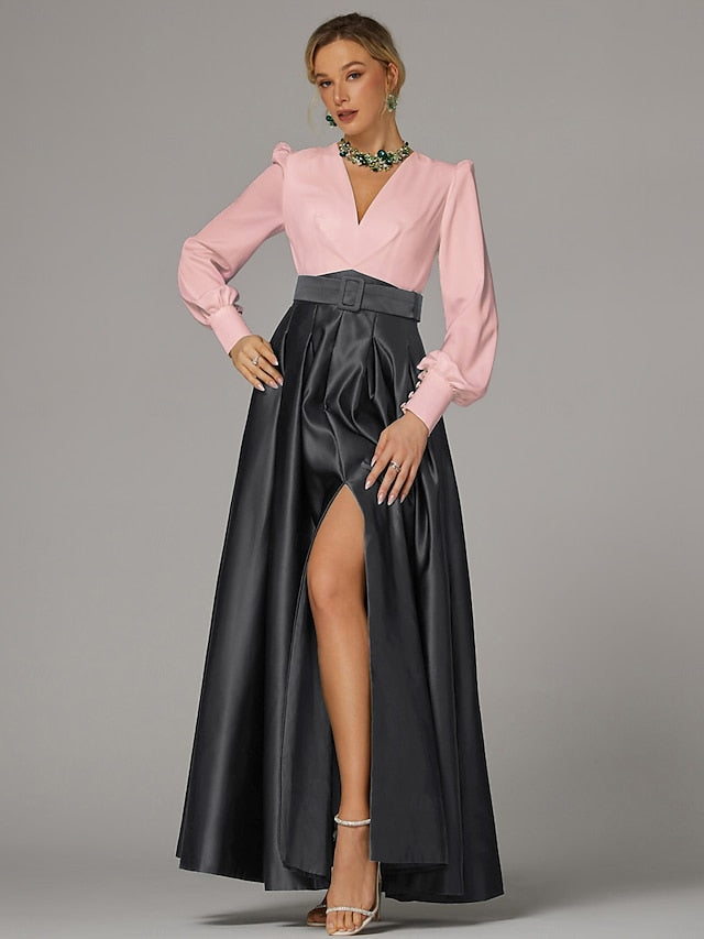 Dress Gown Formal High Wedding Evening A-Line Floor Guest Split
