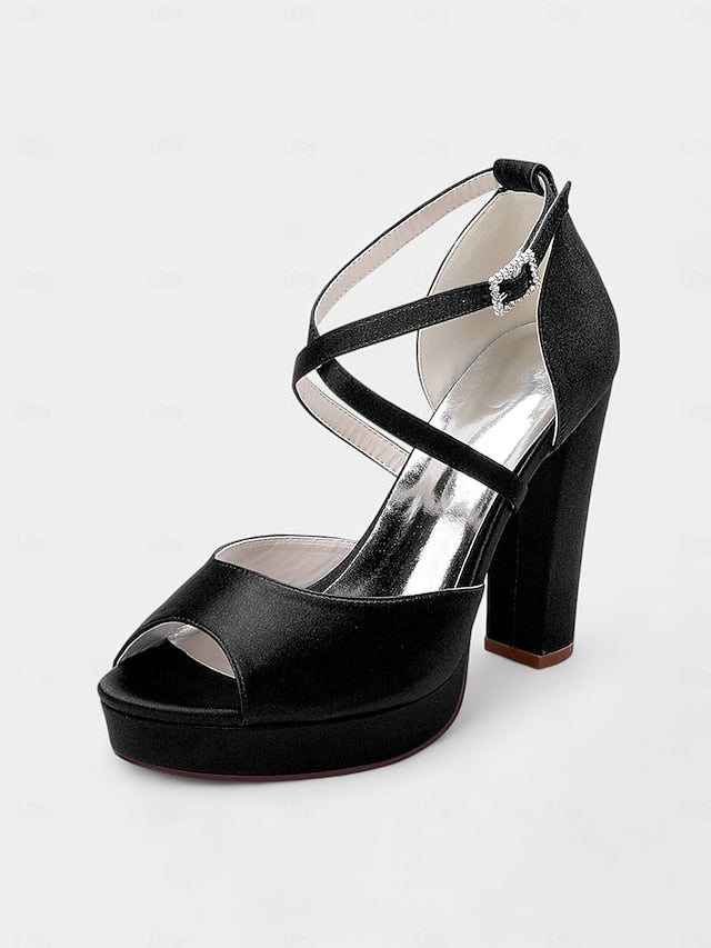 Heel and Women's Peep Platform Sandals High Toe Satin with