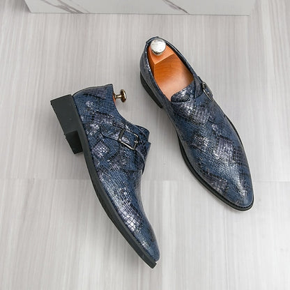 Men Monk – Formal Shoes Snake Classic Print for Strap Brown
