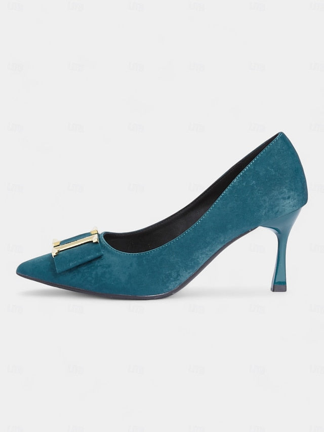 Teal Toe Heel - Pumps Elegant Kitten Pointed Velvet Women's