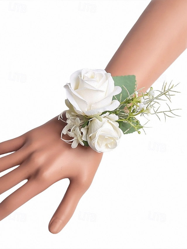 Set Elegant Corsage Wrist Boutonniere Rose – White and