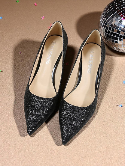Pumps Gold Pointed-Toe - Stiletto Sparkly Glitter Women's