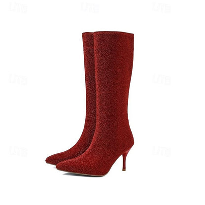 Knee-High Women's Elegant Sparkly Stiletto Boots –