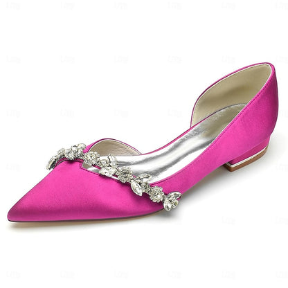 Toe White Shoes with Pointed Wedding Satin Flat and Crystal