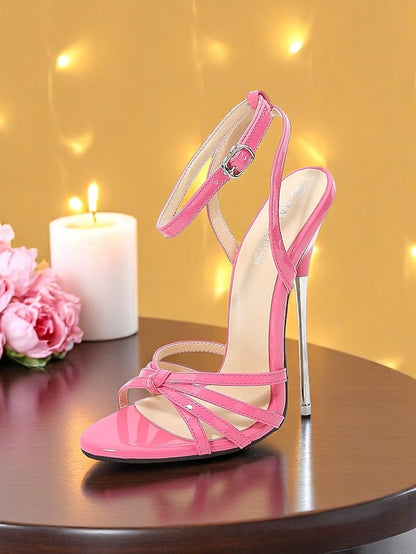 Red - Stiletto Strappy Women's Heels Patent Knot Leather