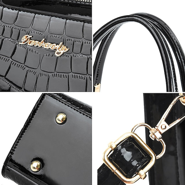 Sac à main élégant en cuir pour femme à motif crocodile noir |
