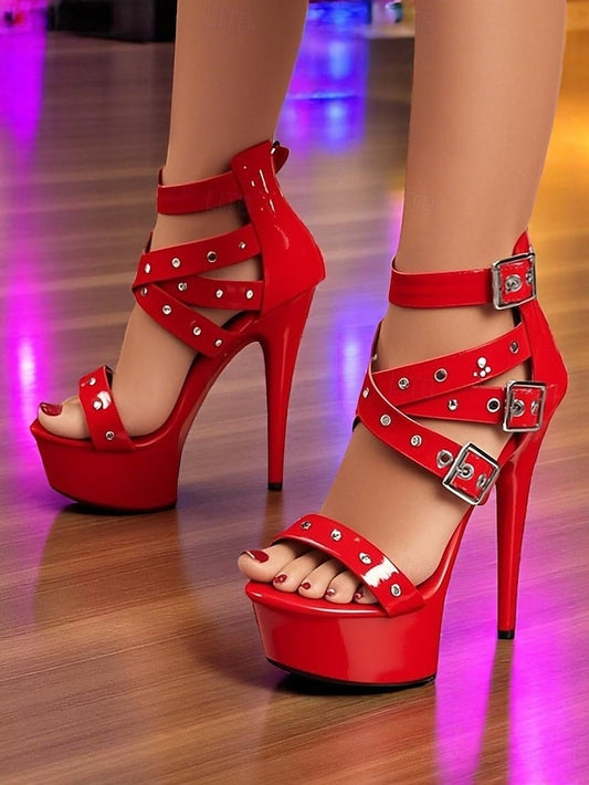 High Buckled Platform Straps Women's with and White Heels