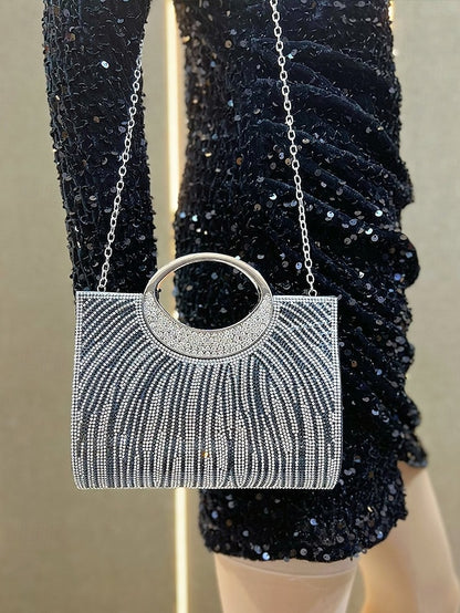 Evening – Rhinestone Bag Clutch Round with Handle Women's