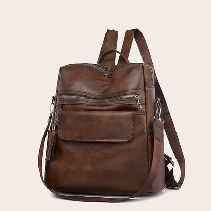 et sac à dos vintage en cuir avec pompon et similicuir pour femme