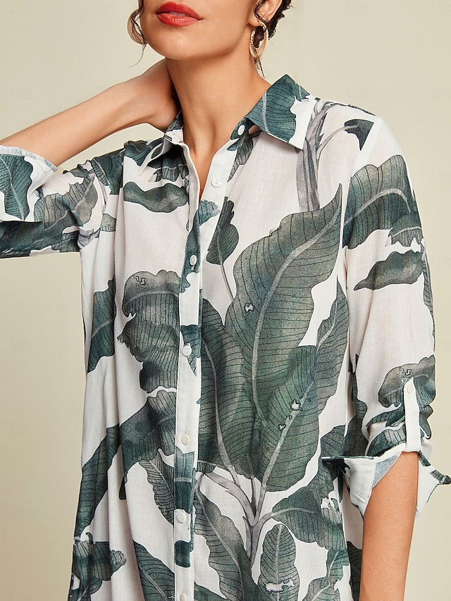 Tropical Leaves Print Maxi Dress