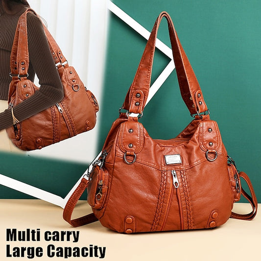 Boston Leder Handtasche Schultertasche Damen Hobo PU