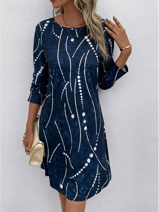 Women's Midi Dress Round Neckline Abstract Beaded