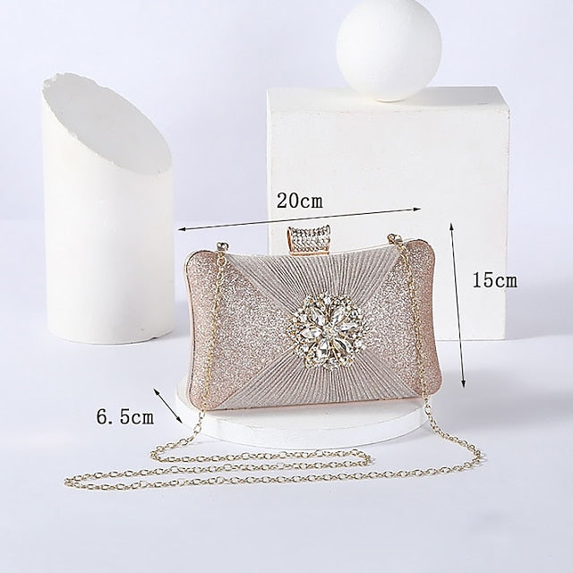 Women's Gold Rhinestone Clutch with Bag Strap Chain Elegant