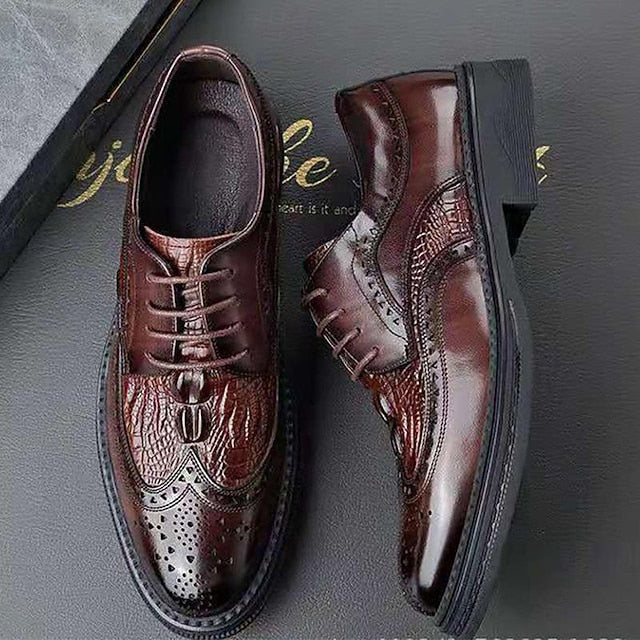 Men's Brogue Brown Oxford Leather - Crocodile Shoes