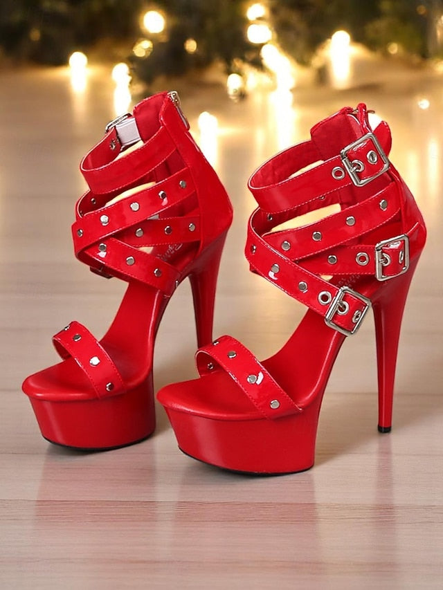 High Buckled Platform Straps Women's with and White Heels