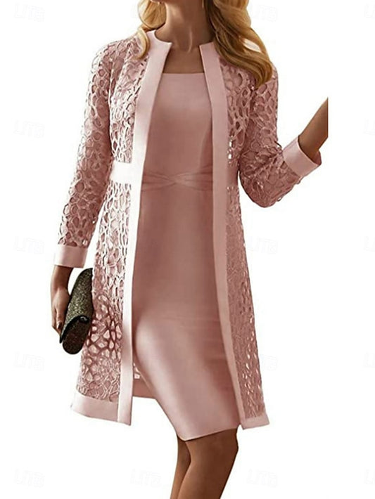 Women's Dress Set Midi Dress Solid Color Eyelet Dress