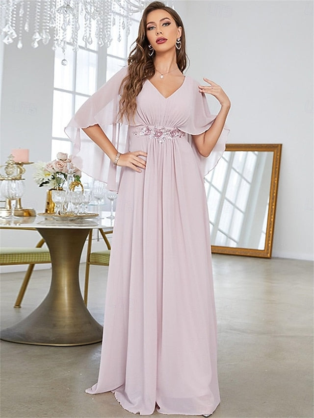 Mother Bride Elegant Dress V Neck the of Floor Party