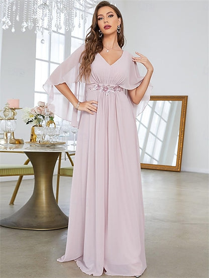 Mother Bride Elegant Dress V Neck the of Floor Party