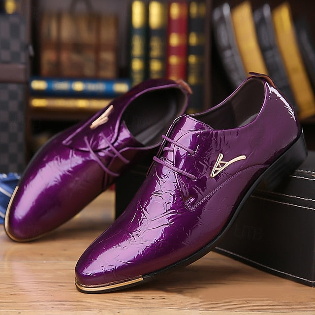 Purple Men's Patent Bold Shiny Shoes – Lace-Up