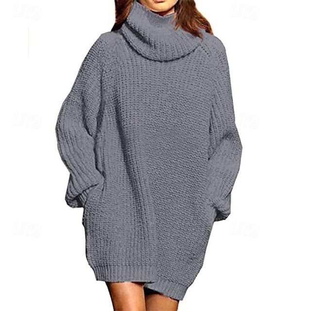 Women's Sweater Dress Casual Solid Color Turtleneck Knitted